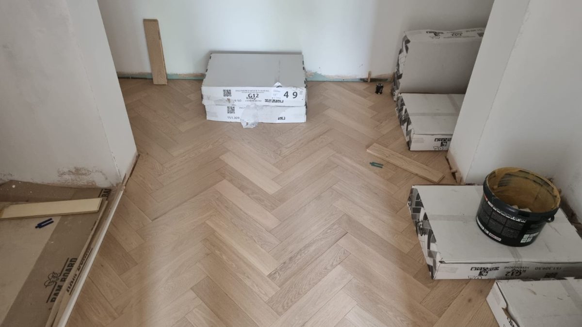 Herringbone flooring installation process