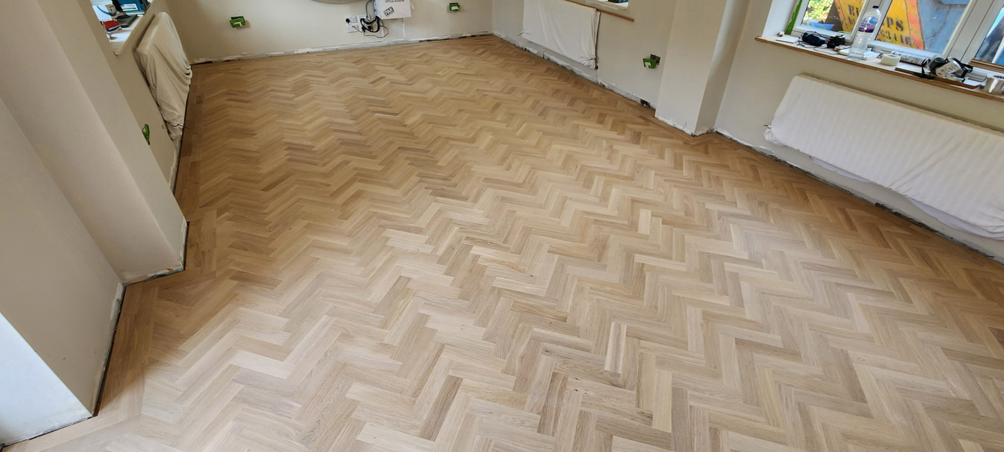 Hardwood herringbone flooring