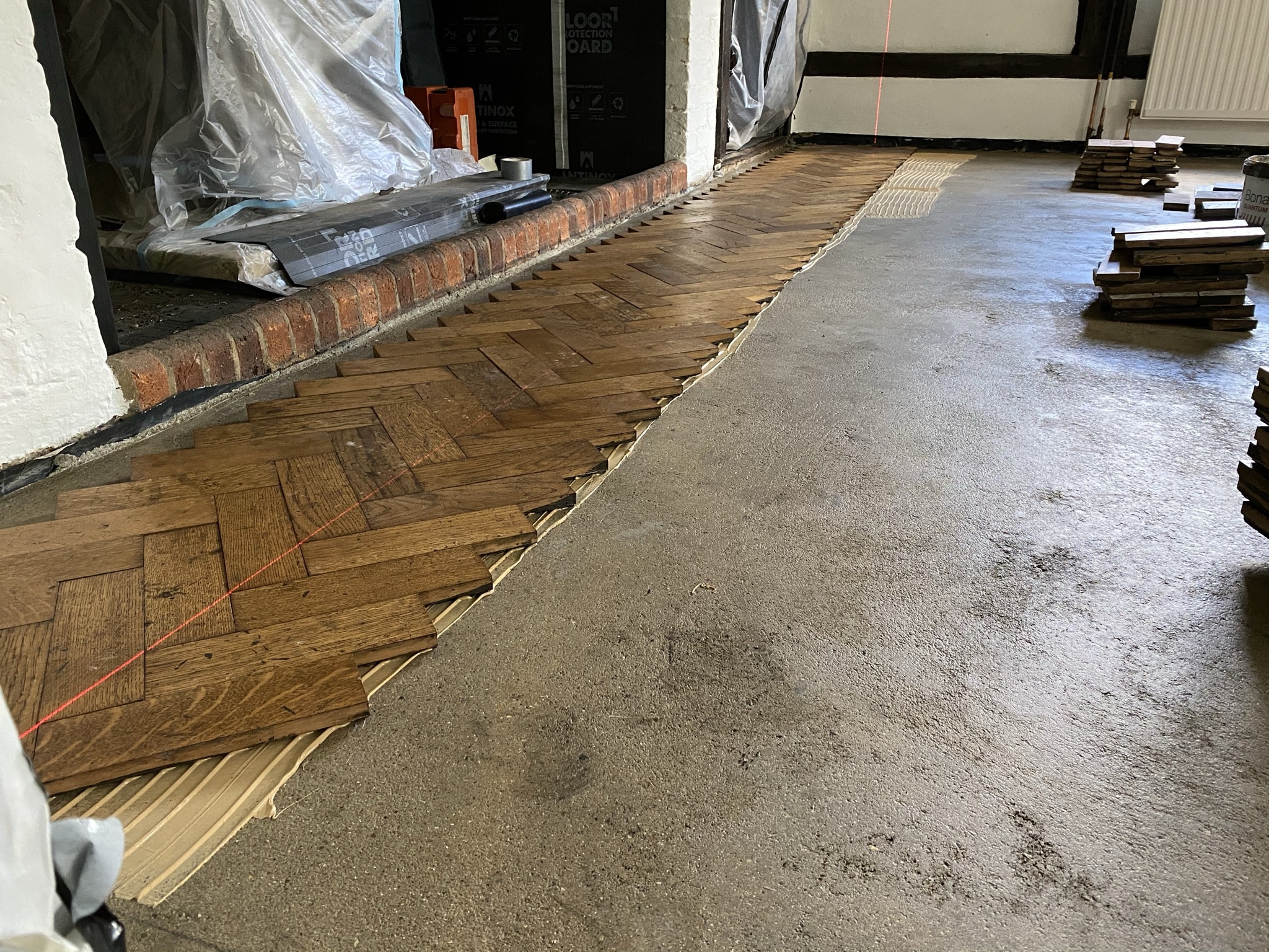 Engineered wood herringbone flooring
